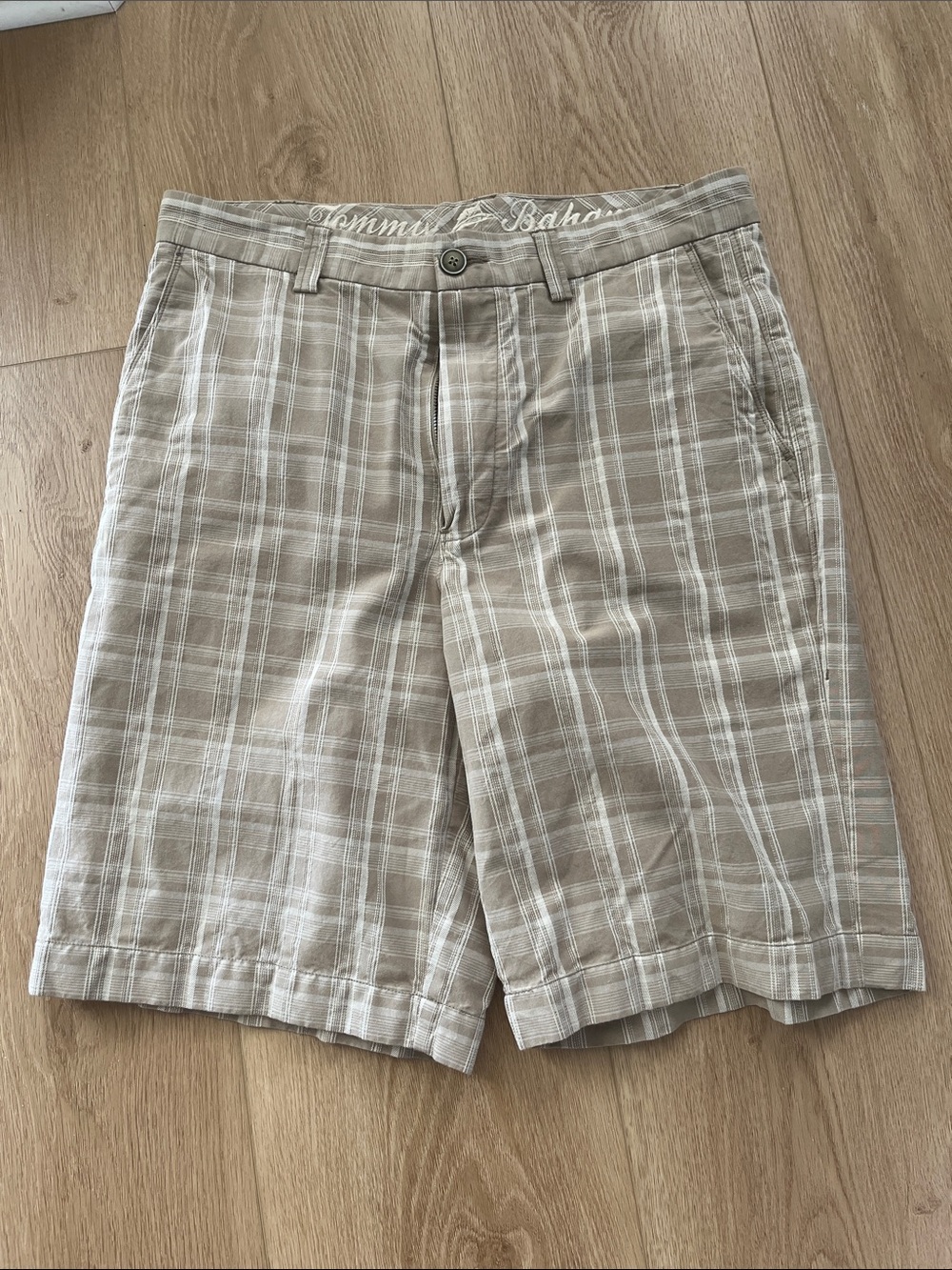 Tommy Bahama Tan Plaid Flat Front Men's Shorts
